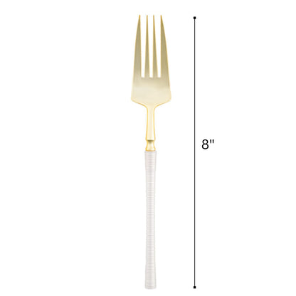 8" Elegant Disposable Pearl/Gold Dinner Forks: Ribbed
