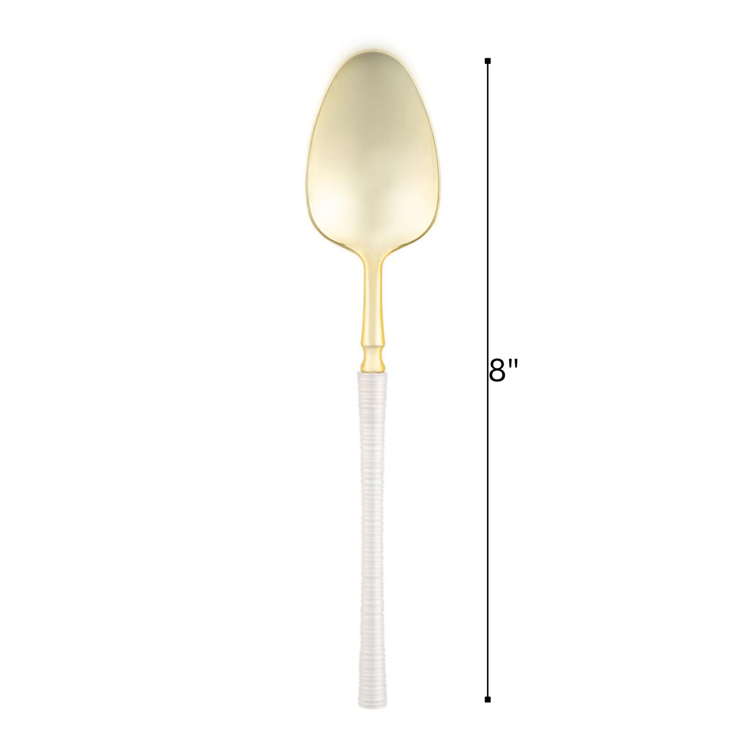 8" Elegant Disposable Pearl/Gold Soup Spoons: Ribbed Disposable Spoons Ribbed