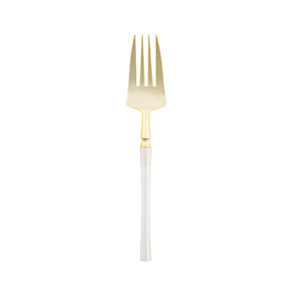 6.25" Elegant Disposable Pearl/Gold Salad Forks: Ribbed Disposable Forks Ribbed