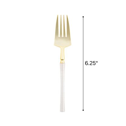 6.25" Elegant Disposable Pearl/Gold Salad Forks: Ribbed Disposable Forks Ribbed