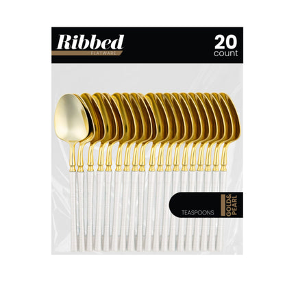 6.25" Elegant Disposable Pearl/Gold Teaspoons: Ribbed