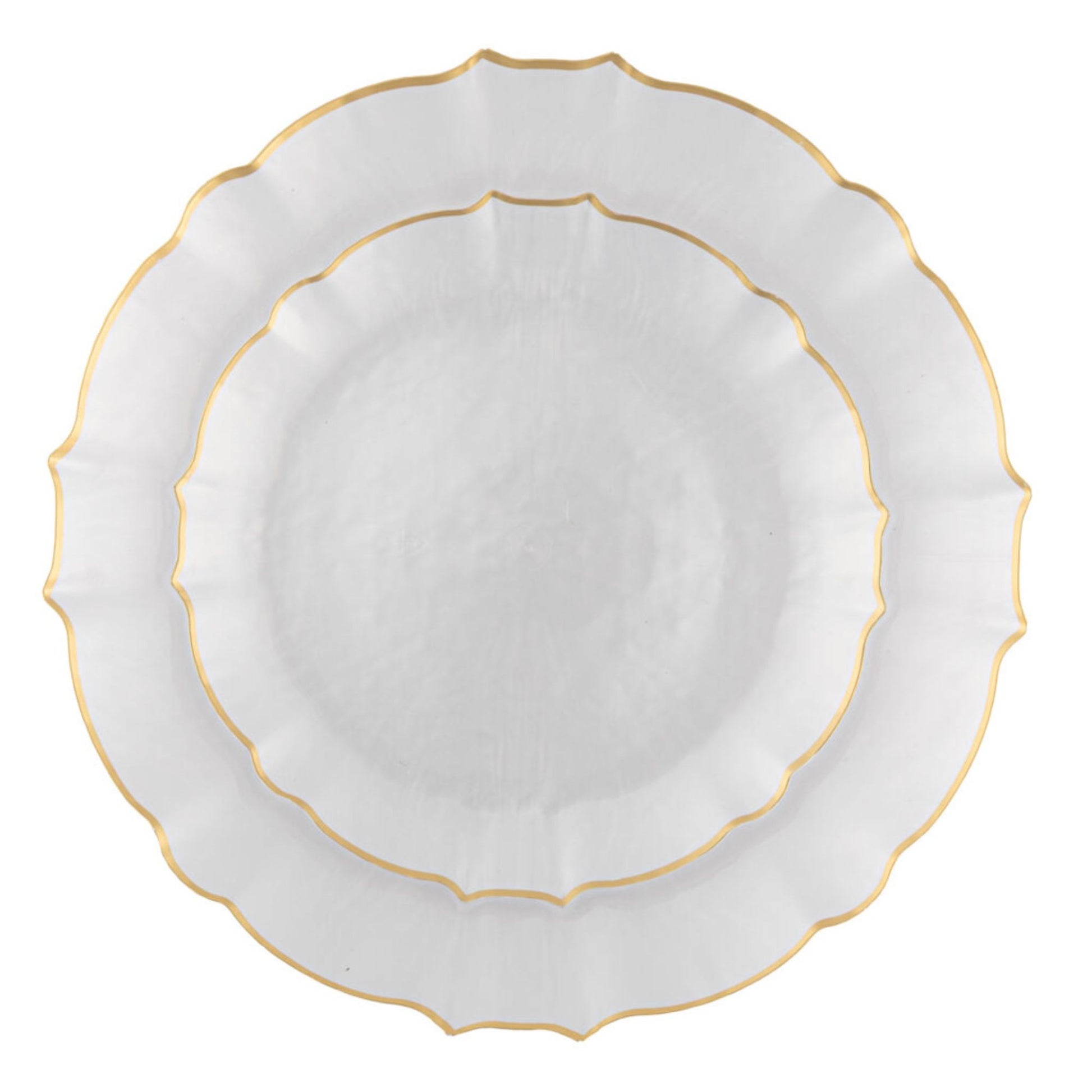 10.25"&7.5" Pearl with Gold Rim Plastic Plates Combo Set: Aristocratic Combo Disposable Plates SIMCA Collection