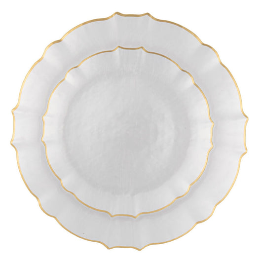 10.25"&7.5" Pearl with Gold Rim Plastic Plates Combo Set: Aristocratic