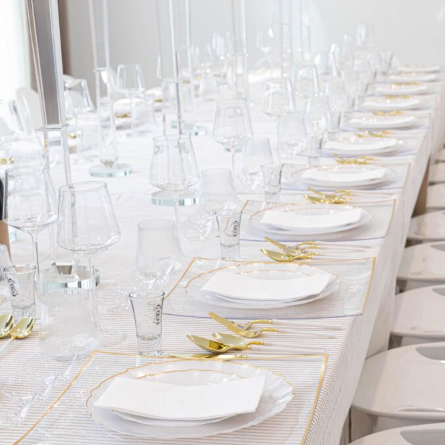 10.25"&7.5" Pearl with Gold Rim Plastic Plates Combo Set: Aristocratic Combo Disposable Plates SIMCA Collection