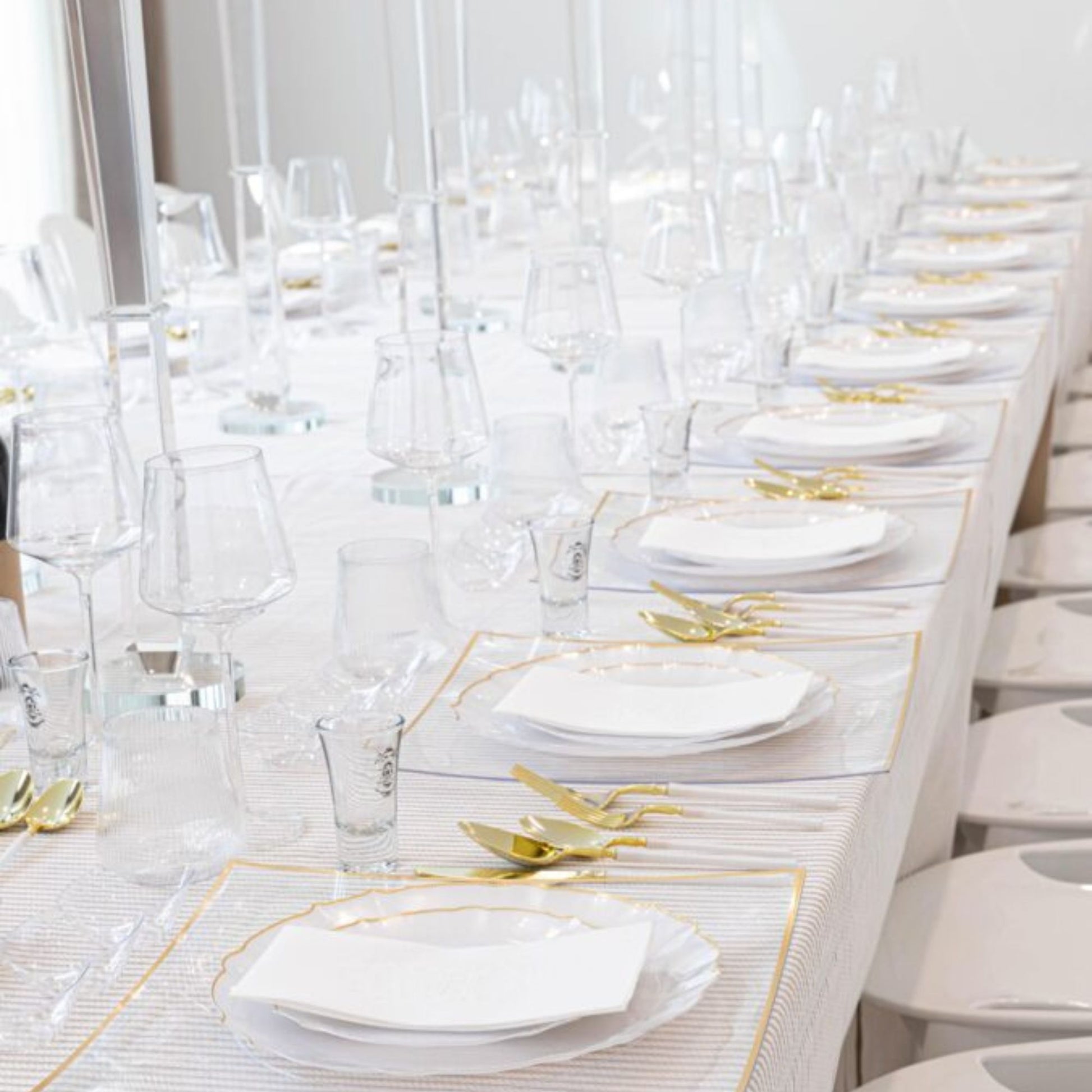 10.25"&7.5" Pearl with Gold Rim Plastic Plates Combo Set: Aristocratic Combo Disposable Plates SIMCA Collection