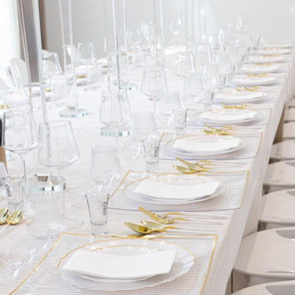 10.25"&7.5" Pearl with Gold Rim Plastic Plates Combo Set: Aristocratic Combo Disposable Plates SIMCA Collection