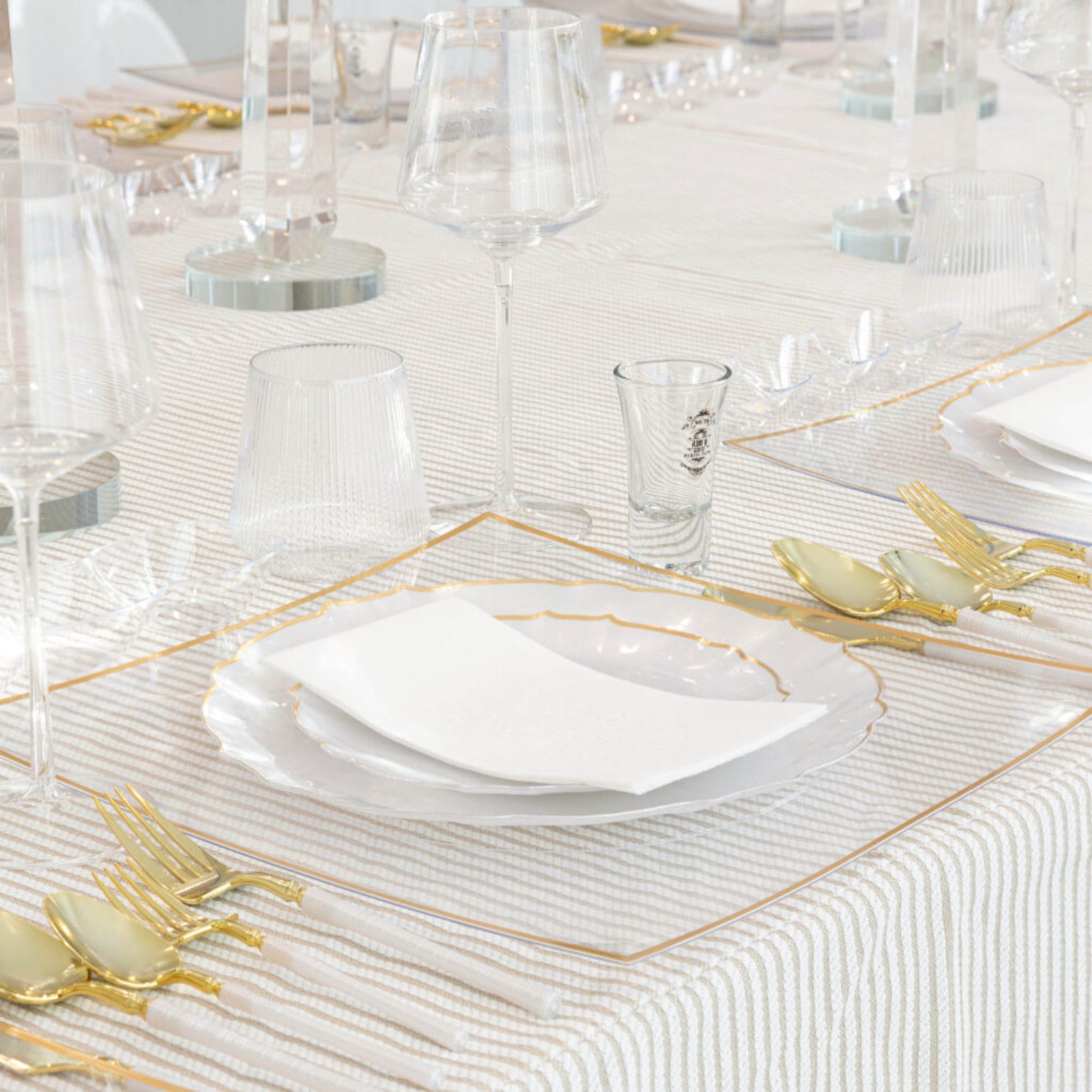 10.25"&7.5" Pearl with Gold Rim Plastic Plates Combo Set: Aristocratic Combo Disposable Plates SIMCA Collection