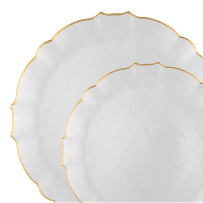 10.25"&7.5" Pearl with Gold Rim Plastic Plates Combo Set: Aristocratic Combo Disposable Plates SIMCA Collection