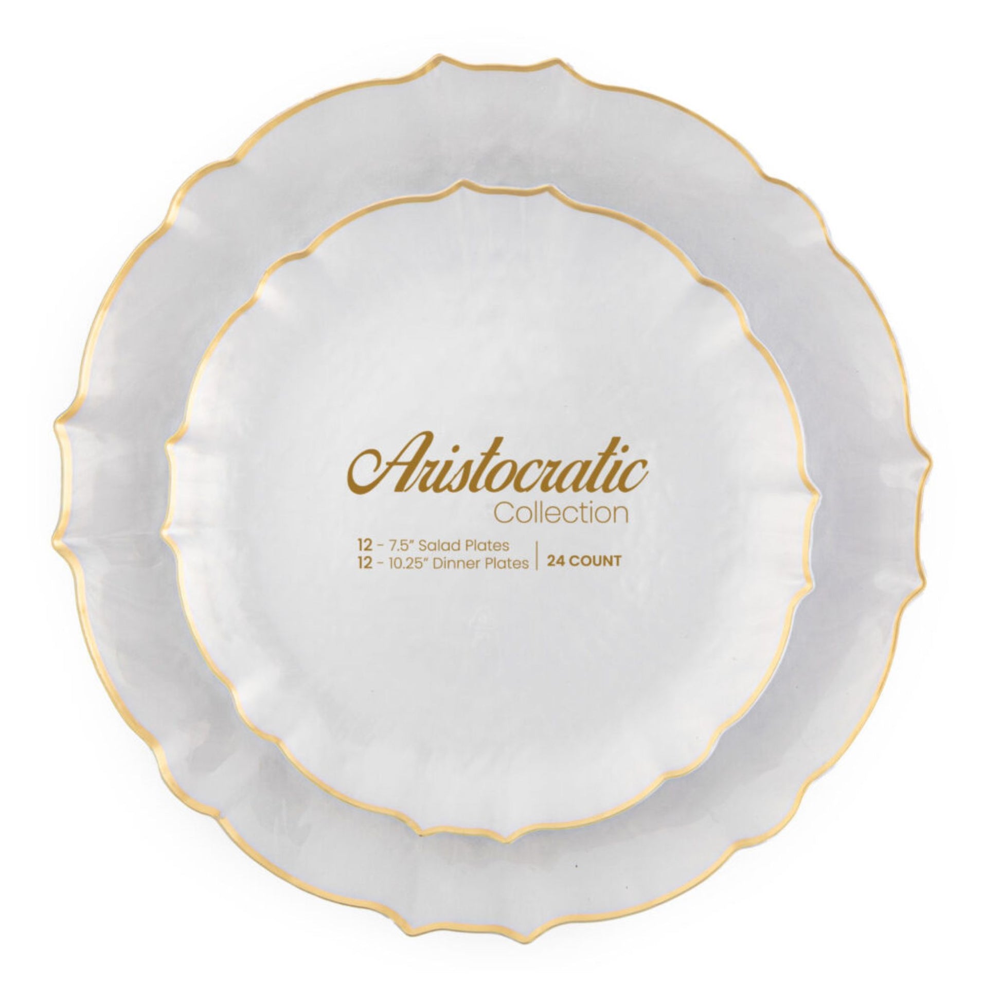 10.25"&7.5" Pearl with Gold Rim Plastic Plates Combo Set: Aristocratic Combo Disposable Plates SIMCA Collection