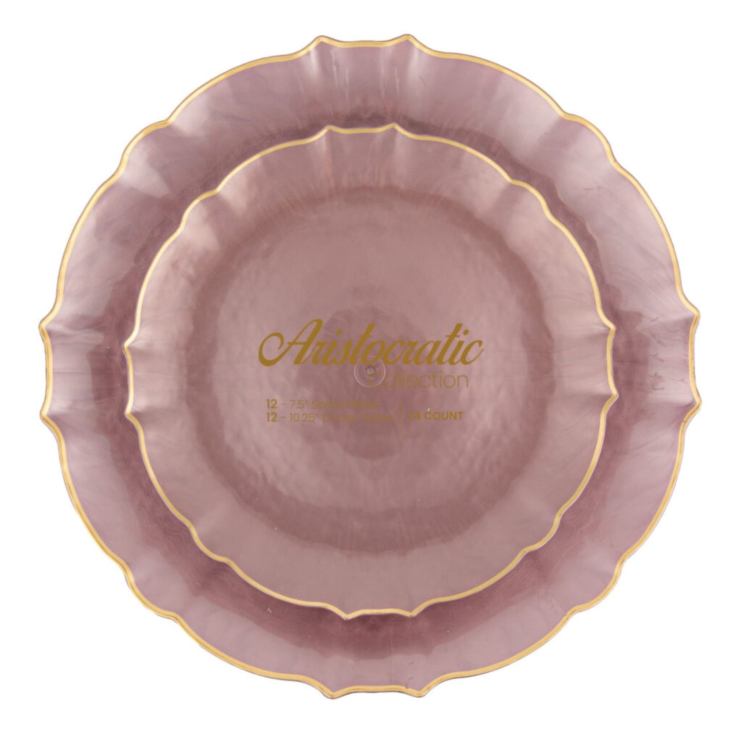 10.25"&7.5" Pearl Pink with Gold Rim Plastic Plates Combo Set: Aristocratic Combo Disposable Plates SIMCA Collection