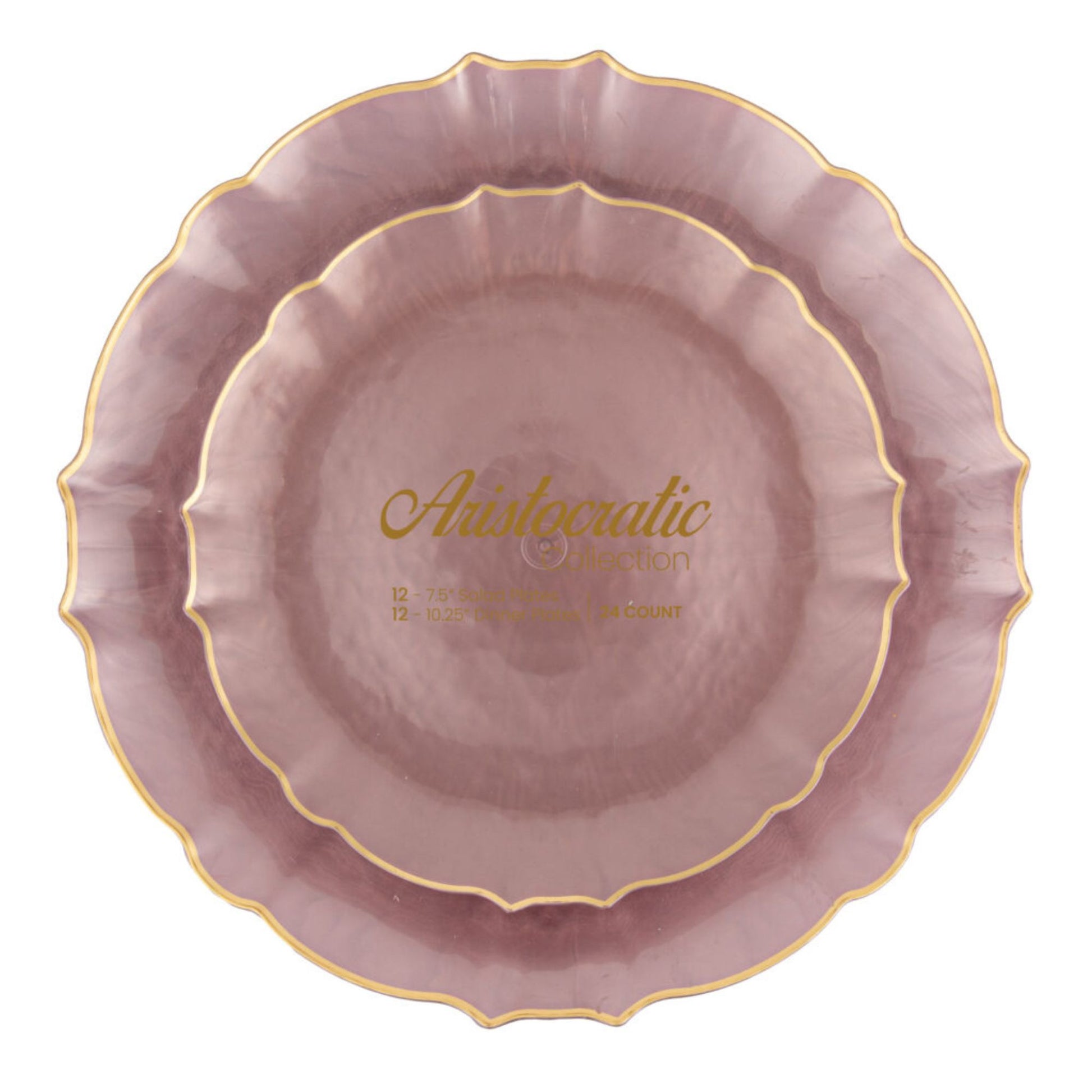 10.25"&7.5" Pearl Pink with Gold Rim Plastic Plates Combo Set: Aristocratic Combo Disposable Plates SIMCA Collection
