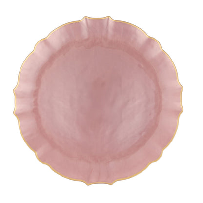 10.25"&7.5" Pearl Pink with Gold Rim Plastic Plates Combo Set: Aristocratic Combo Disposable Plates SIMCA Collection