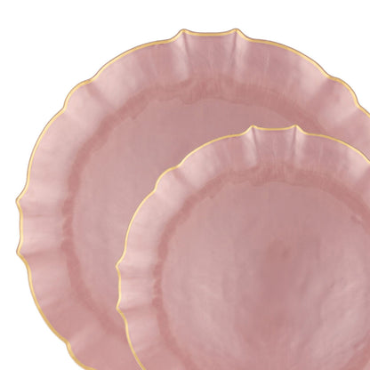 10.25"&7.5" Pearl Pink with Gold Rim Plastic Plates Combo Set: Aristocratic Combo Disposable Plates SIMCA Collection