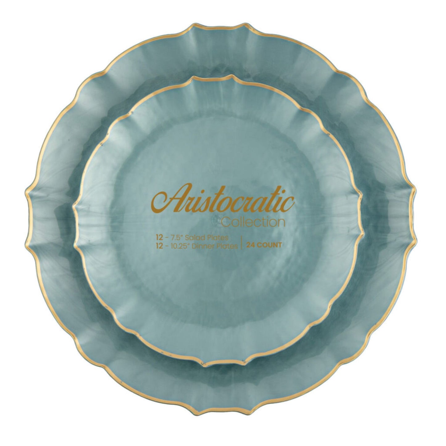 10.25"&7.5" Pearl Blue with Gold Rim Plastic Plates Combo Set: Aristocratic Combo Disposable Plates SIMCA Collection