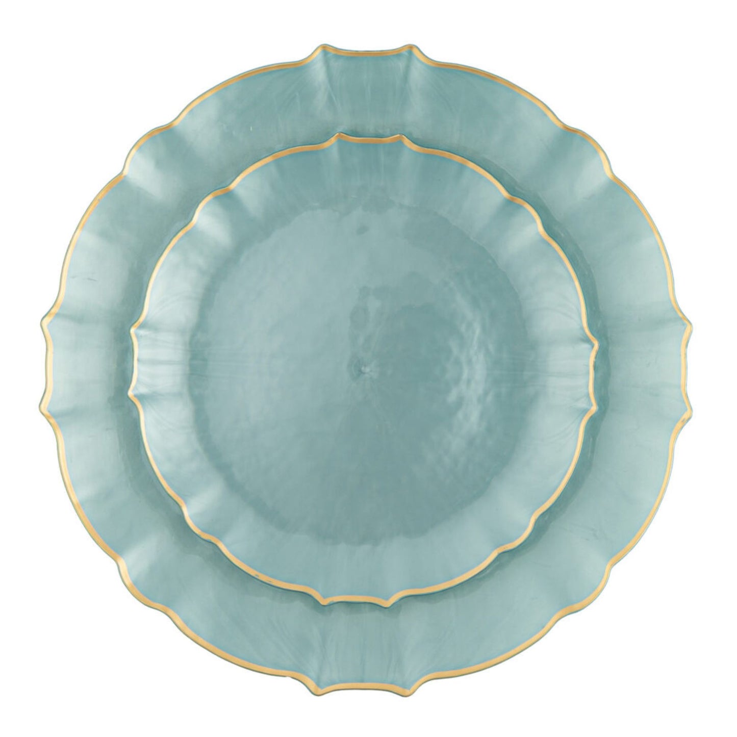 10.25"&7.5" Pearl Blue with Gold Rim Plastic Plates Combo Set: Aristocratic Combo Disposable Plates SIMCA Collection