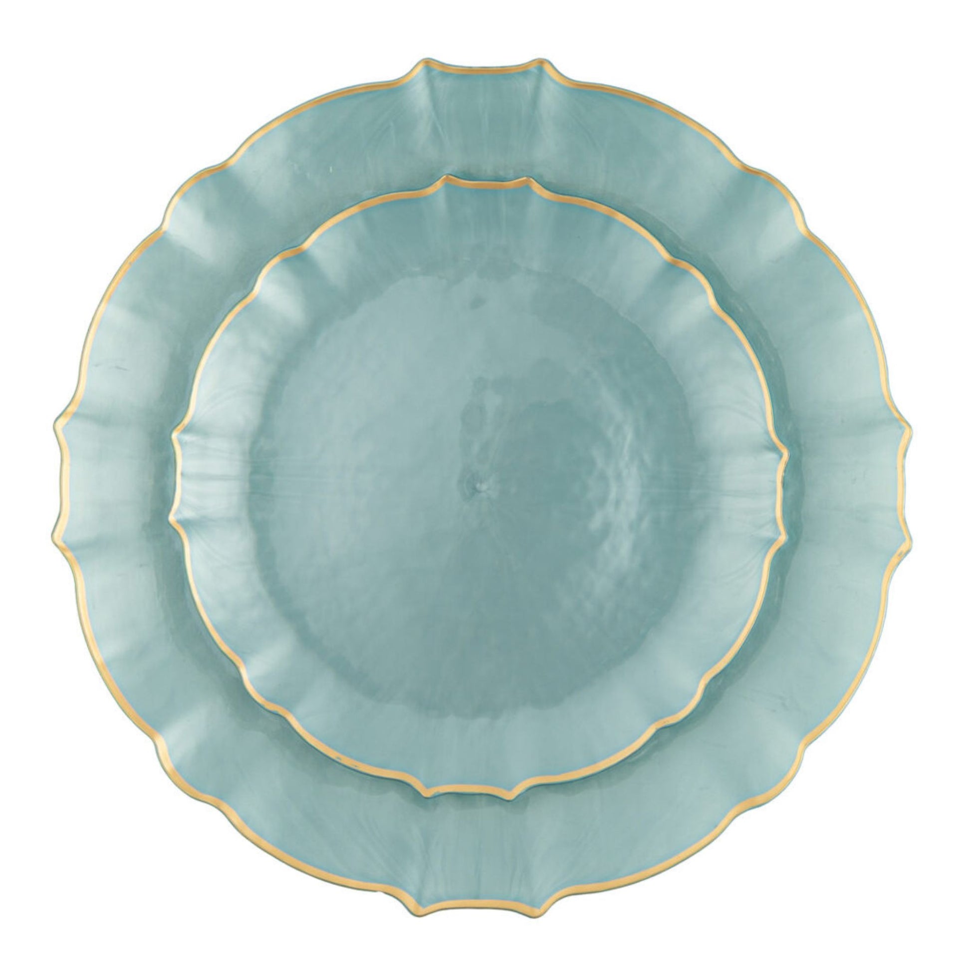 10.25"&7.5" Pearl Blue with Gold Rim Plastic Plates Combo Set: Aristocratic Combo Disposable Plates SIMCA Collection