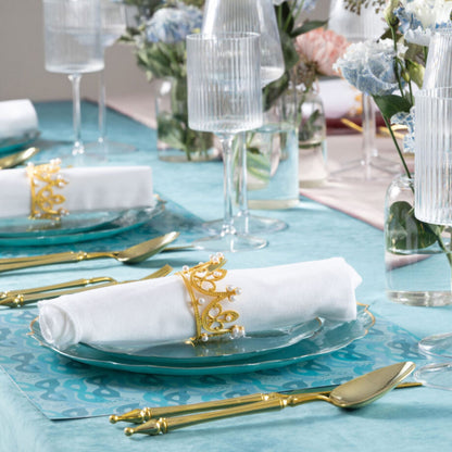 10.25"&7.5" Pearl Blue with Gold Rim Plastic Plates Combo Set: Aristocratic Combo Disposable Plates SIMCA Collection