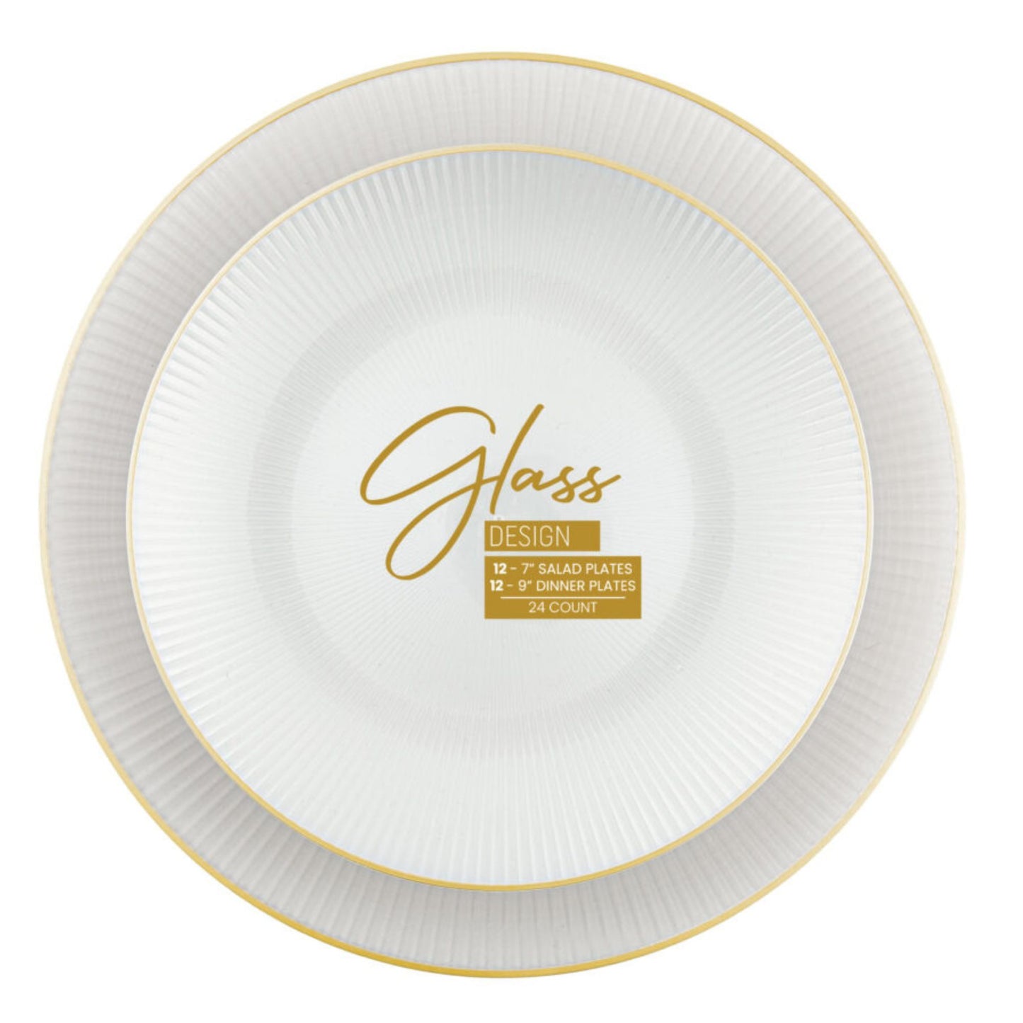 9"&7" Pearl with Gold Rim Plastic Plates Combo Set: Glass Design Combo Disposable Plates SIMCA Collection