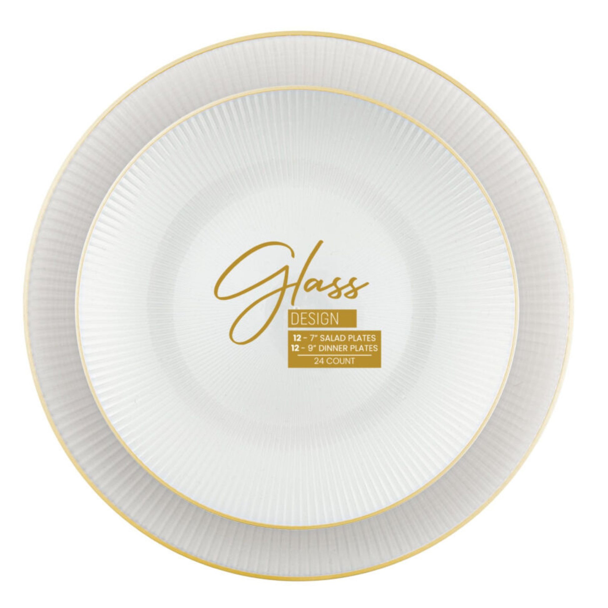9"&7" Pearl with Gold Rim Plastic Plates Combo Set: Glass Design Combo Disposable Plates SIMCA Collection