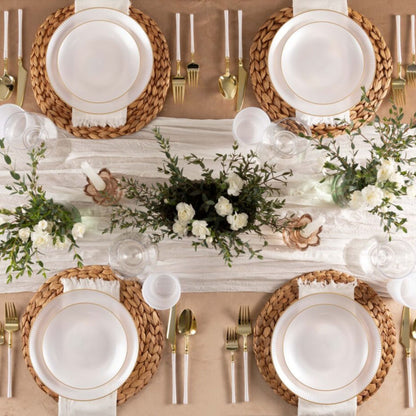 9"&7" Pearl with Gold Rim Plastic Plates Combo Set: Glass Design Combo Disposable Plates SIMCA Collection