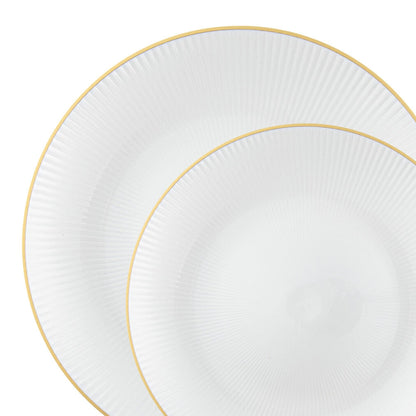 9"&7" Pearl with Gold Rim Plastic Plates Combo Set: Glass Design Combo Disposable Plates SIMCA Collection