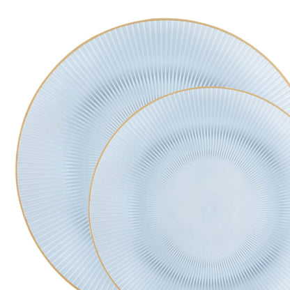 9"&7" Blue Transparent with Gold Rim Plastic Plates Combo Set: Glass Design Combo Disposable Plates SIMCA Collection