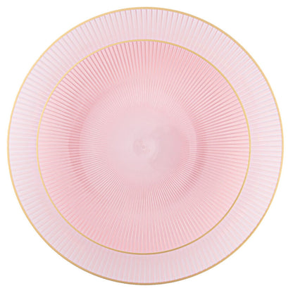 9"&7" Pink Transparent with Gold Rim Plastic Plates Combo Set: Glass Design Combo Disposable Plates SIMCA Collection