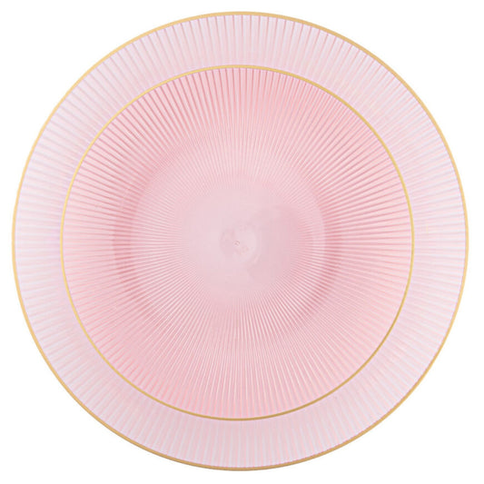 9"&7" Pink Transparent with Gold Rim Plastic Plates Combo Set: Glass Design