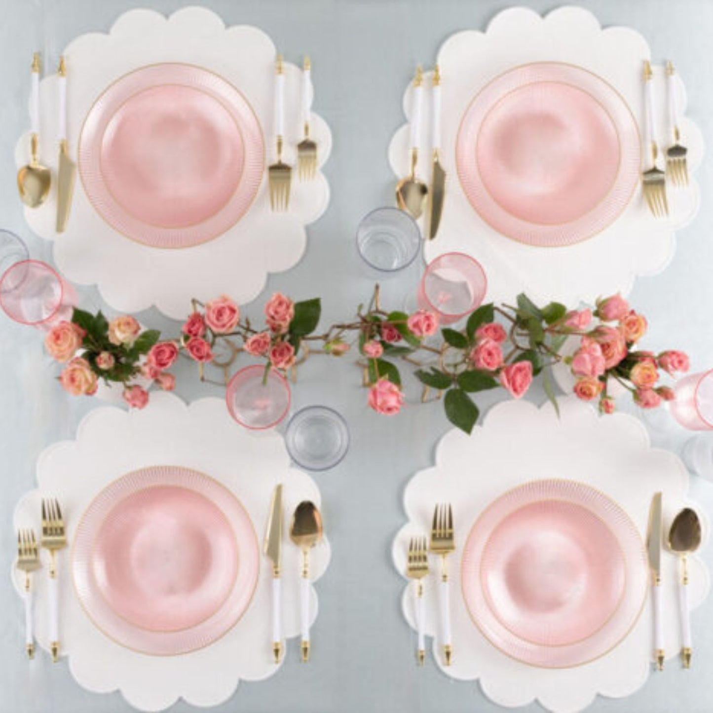 9"&7" Pink Transparent with Gold Rim Plastic Plates Combo Set: Glass Design Combo Disposable Plates SIMCA Collection