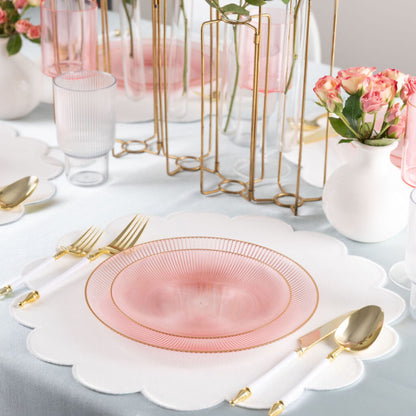 9"&7" Pink Transparent with Gold Rim Plastic Plates Combo Set: Glass Design Combo Disposable Plates SIMCA Collection