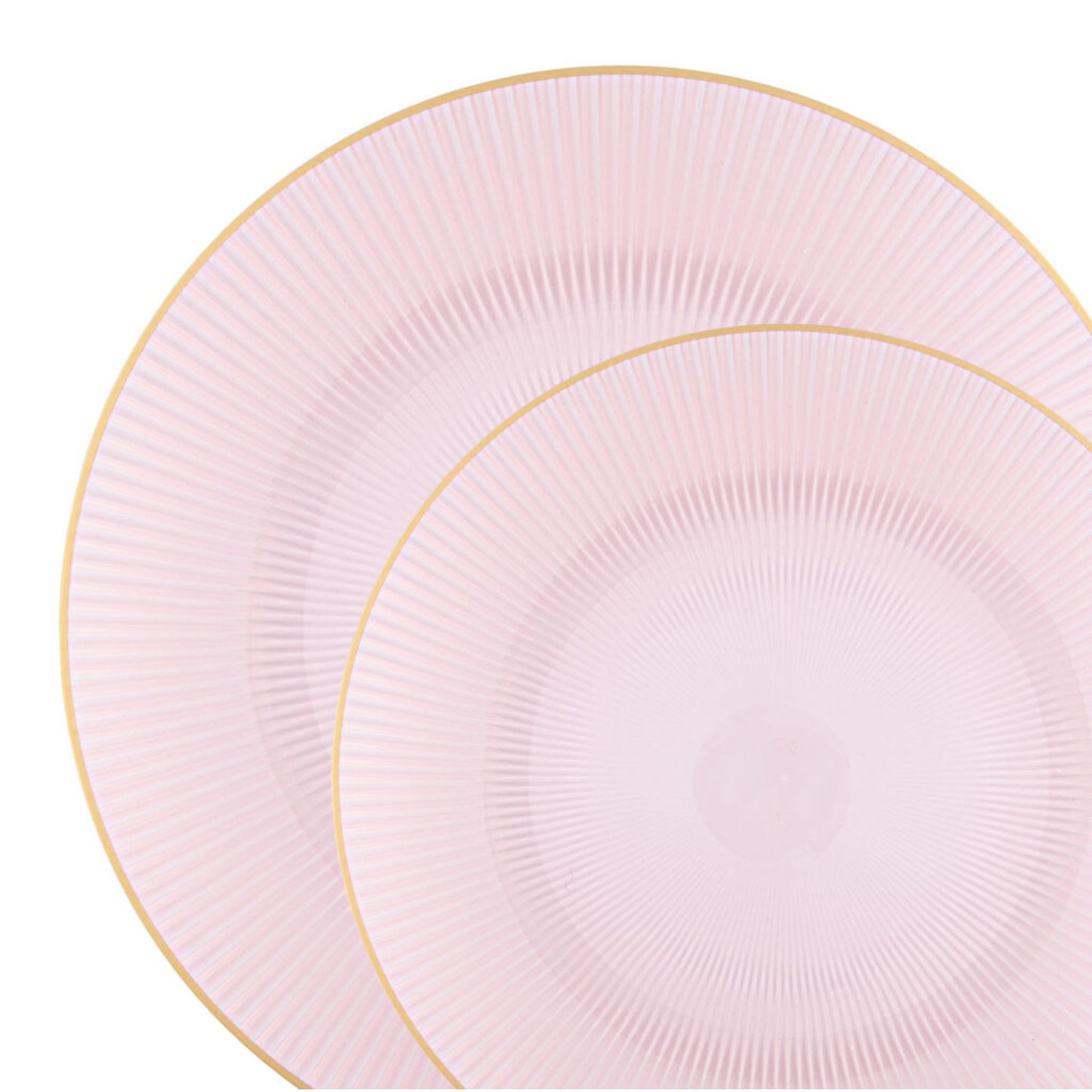 9"&7" Pink Transparent with Gold Rim Plastic Plates Combo Set: Glass Design Combo Disposable Plates SIMCA Collection