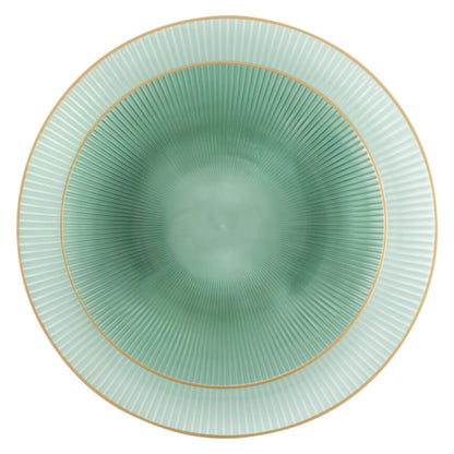 9"&7" Green Transparent with Gold Rim Plastic Plates Combo Set: Glass Design Combo Disposable Plates SIMCA Collection