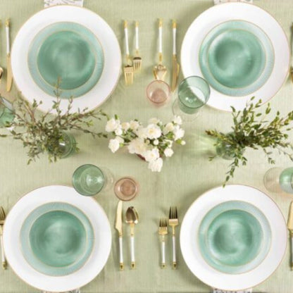 9"&7" Green Transparent with Gold Rim Plastic Plates Combo Set: Glass Design Combo Disposable Plates SIMCA Collection