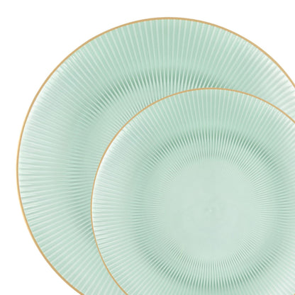 9"&7" Green Transparent with Gold Rim Plastic Plates Combo Set: Glass Design Combo Disposable Plates SIMCA Collection