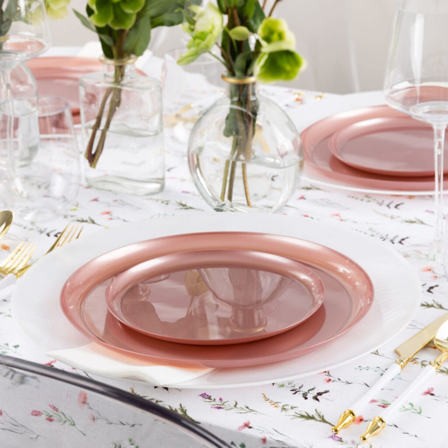 6.3"&8.6" Pink Pearl Disposable Plastic Plates COMBO Set-Edge