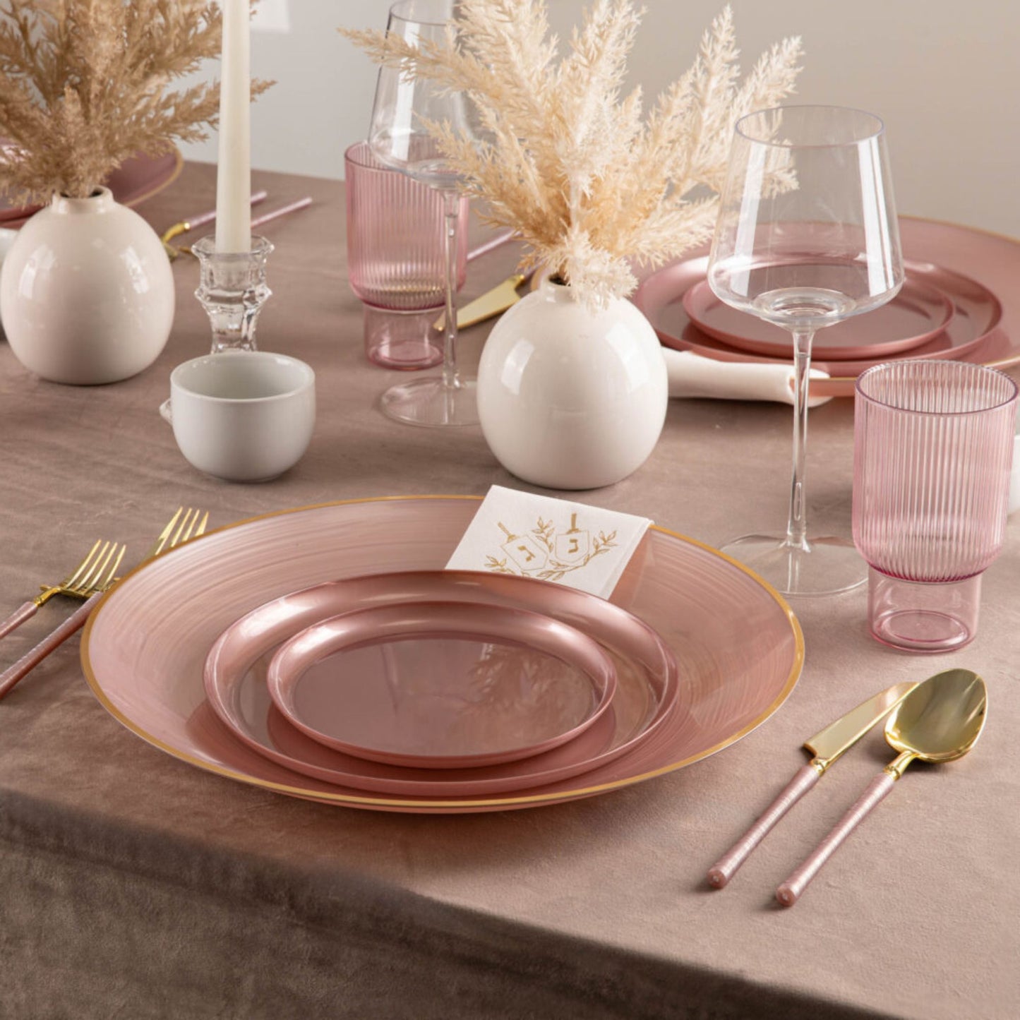6.3"&8.6" Pink Pearl Disposable Plastic Plates COMBO Set-Edge