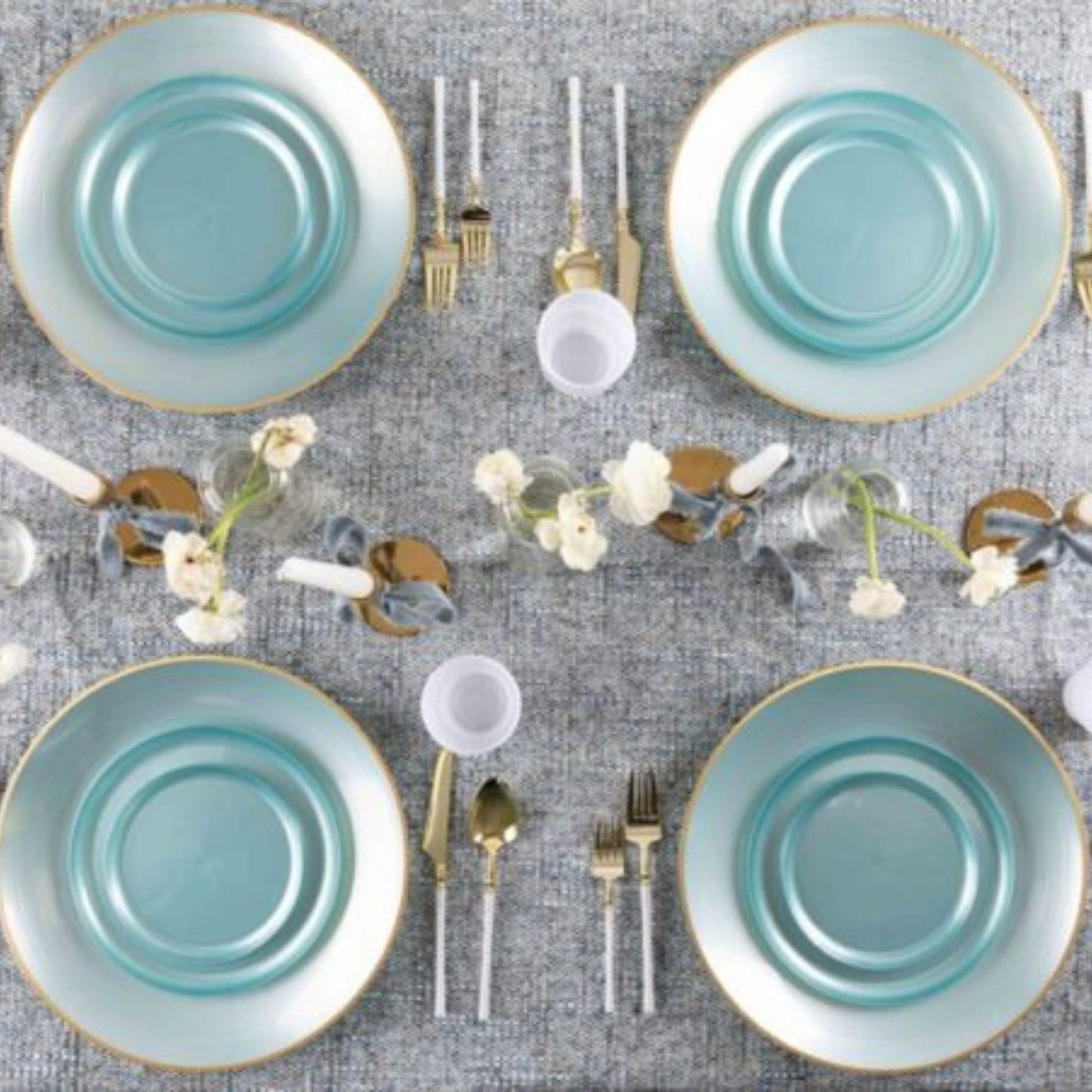 6.3"&8.6" Teal Pearl Disposable Plastic Plates COMBO Set-Edge