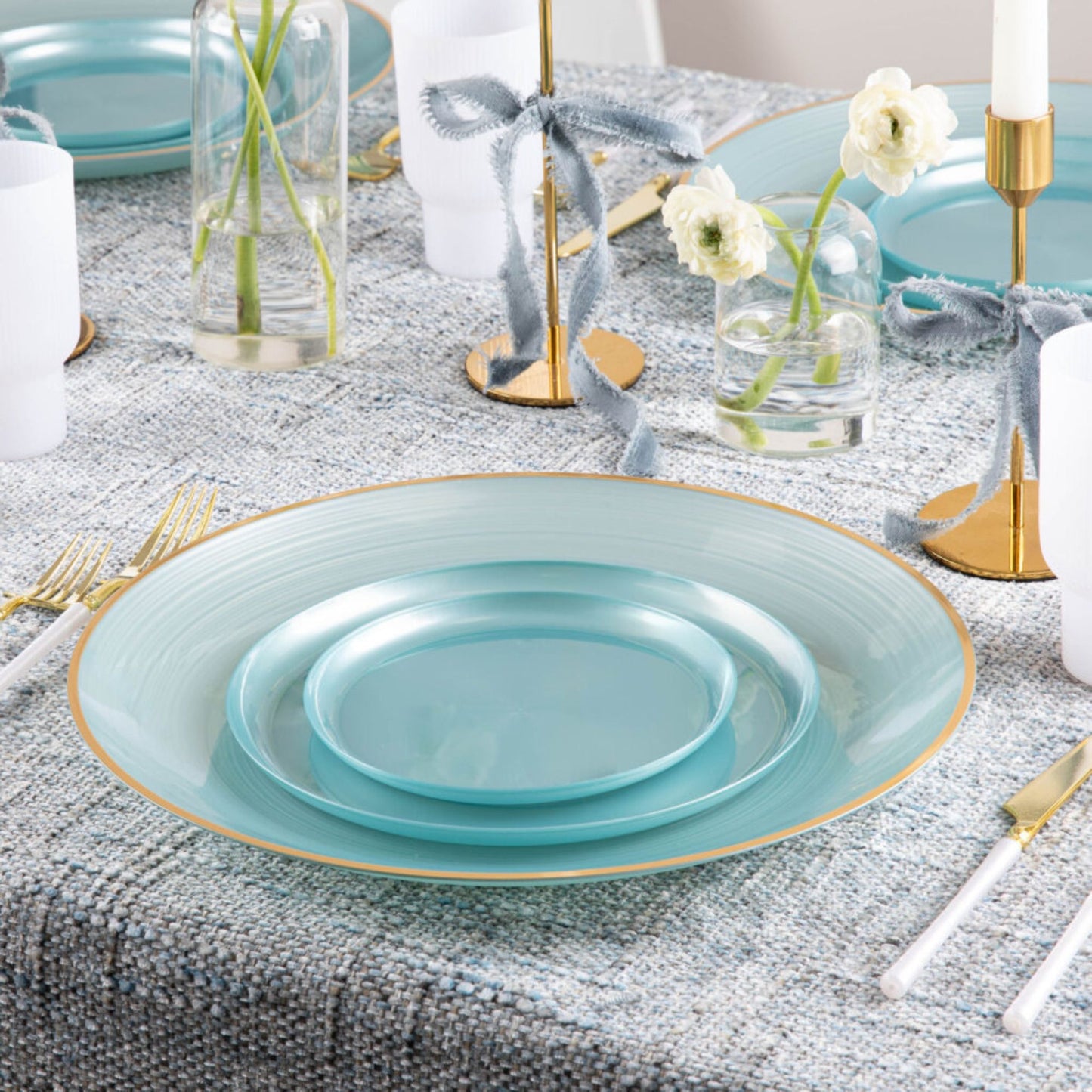 6.3"&8.6" Teal Pearl Disposable Plastic Plates COMBO Set-Edge