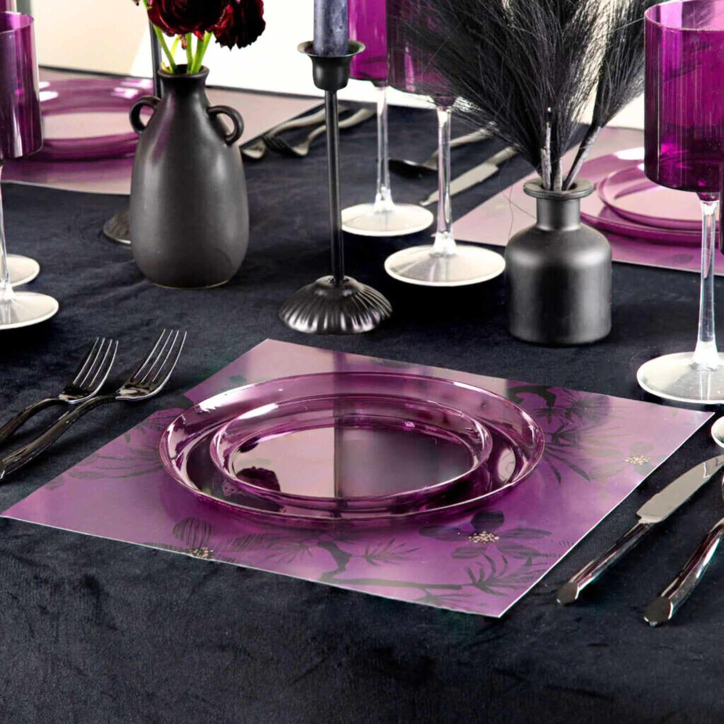 6.3"&8.6" Purple Disposable Plastic Plates COMBO Set-Edge