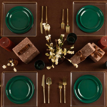 6.3"&8.6" Green Disposable Plastic Plates COMBO Set-Edge