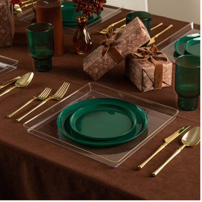 6.3"&8.6" Green Disposable Plastic Plates COMBO Set-Edge
