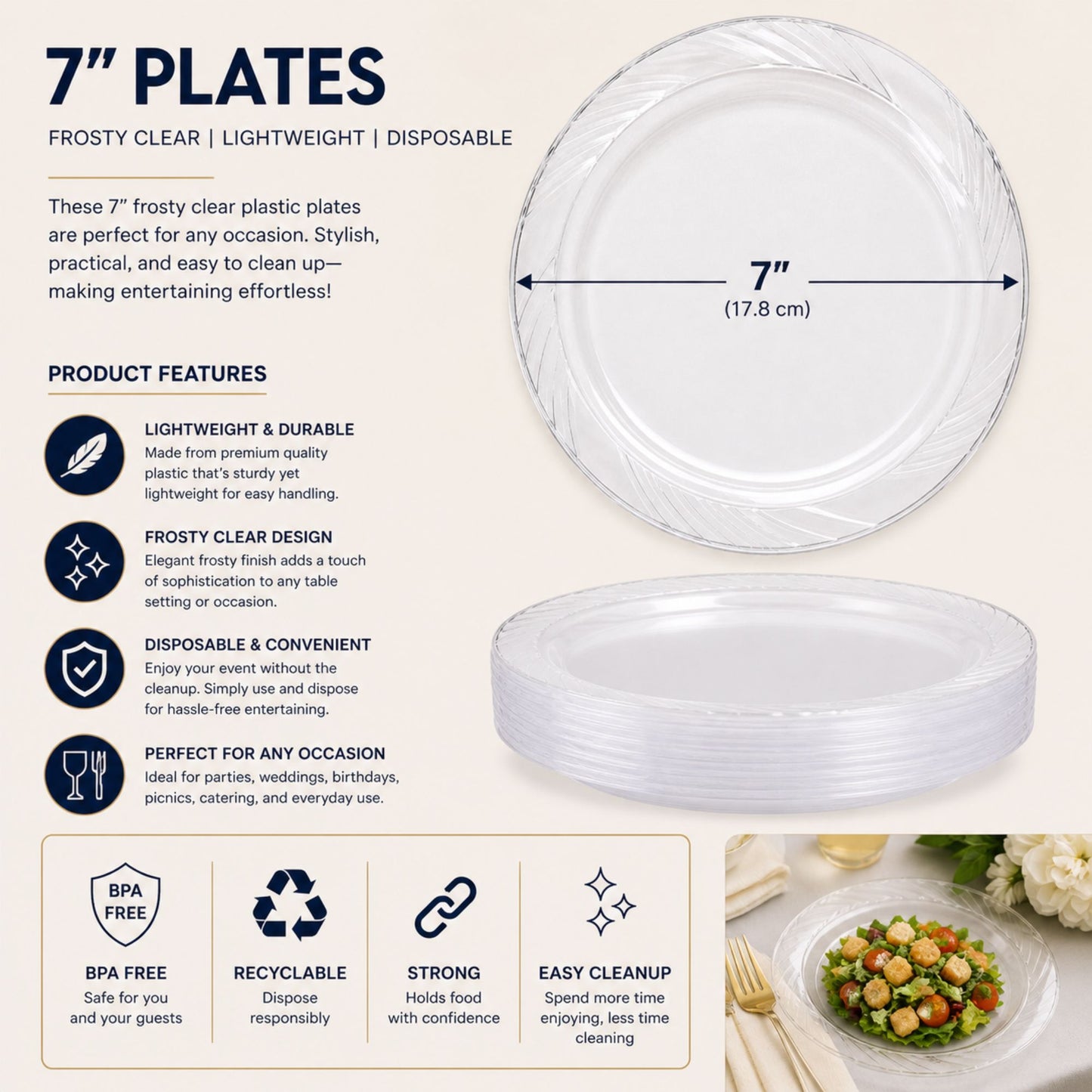 *JUMBO PACK* 7" Plates frosty Clear Lightweight Plastic Disposable Disposable Plates Blue Sky