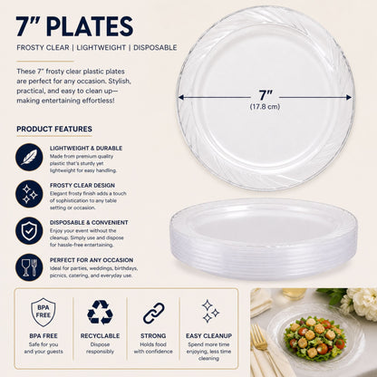 *JUMBO PACK* 7" Plates frosty Clear Lightweight Plastic Disposable Disposable Plates Blue Sky