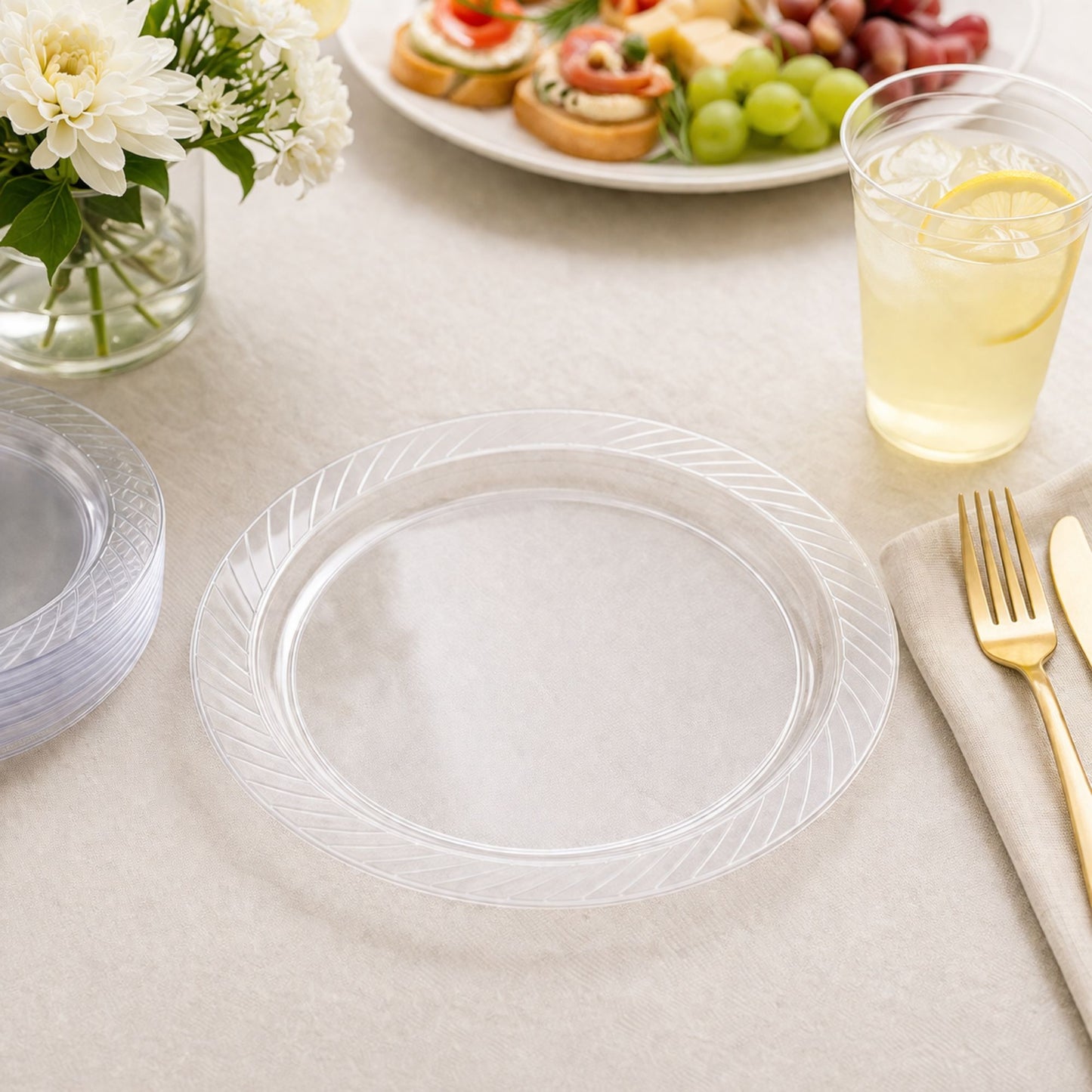 *JUMBO PACK* 7" Plates frosty Clear Lightweight Plastic Disposable Disposable Plates Blue Sky