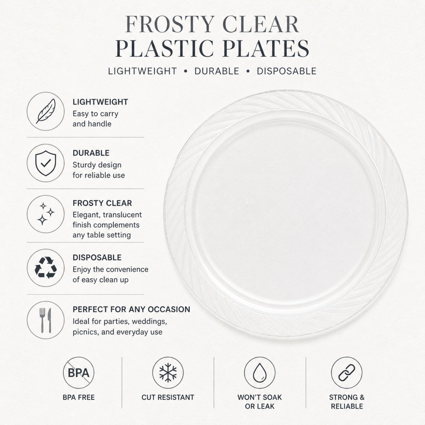 *JUMBO PACK*9" Plates frosty Clear Lightweight Plastic Disposable Disposable Plates Blue Sky