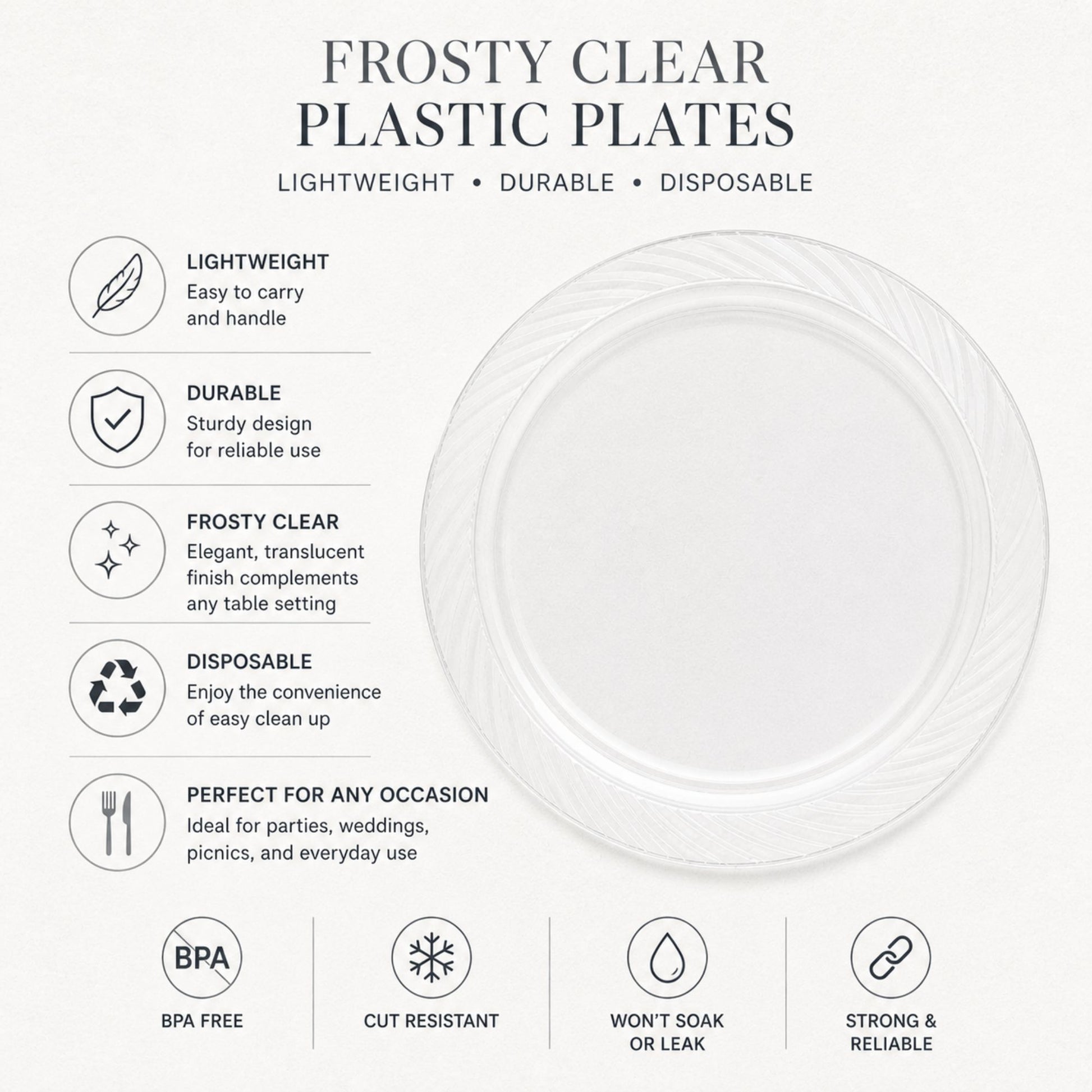 *JUMBO PACK*9" Plates frosty Clear Lightweight Plastic Disposable Disposable Plates Blue Sky