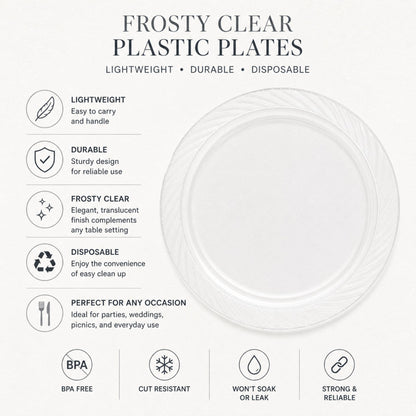 *JUMBO PACK*9" Plates frosty Clear Lightweight Plastic Disposable Disposable Plates Blue Sky