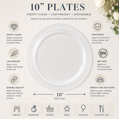 *JUMBO PACK* 10" Plates frosty Clear Lightweight Plastic Disposable Disposable Plates Blue Sky
