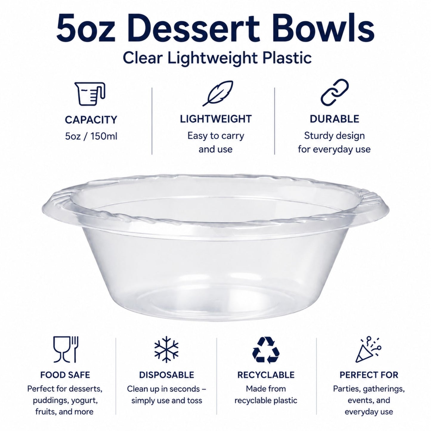5oz Dessert Bowls Clear lightweight Plastic Bowls Blue Sky