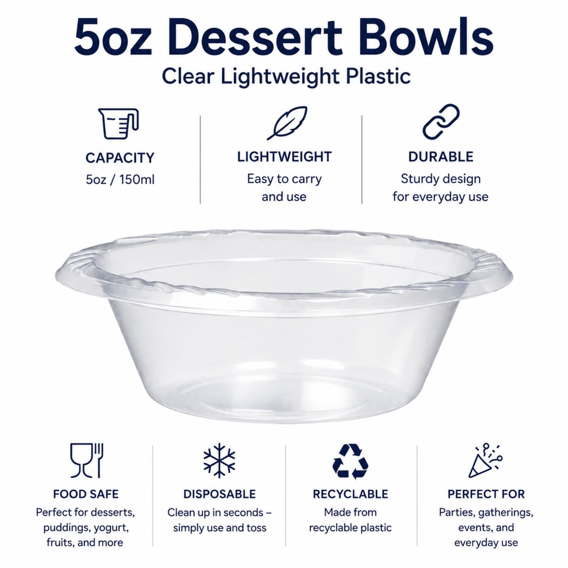 5oz Dessert Bowls Clear lightweight Plastic Bowls Blue Sky